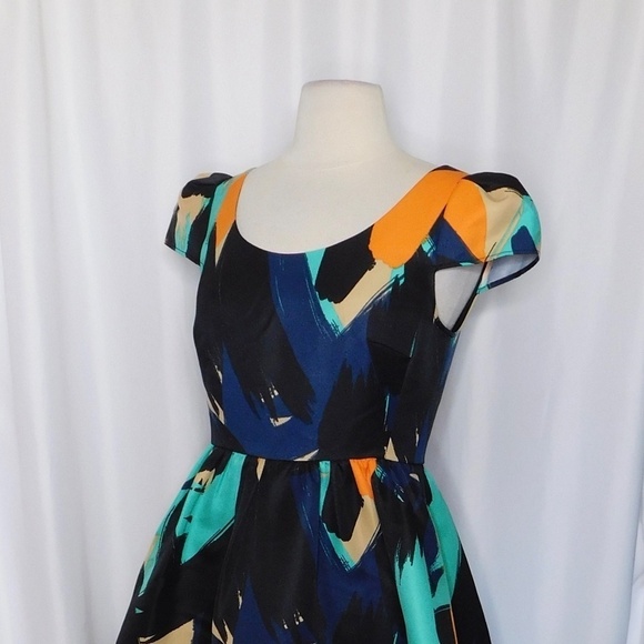 Anthropologie MOULINETTE SOEURS Pinion Abstract Brushstroke Fit N’ Flare Dress 4 - Picture 8 of 16